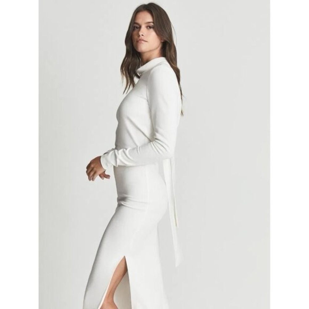 REISS Martha High Neck Dress Tie Back in Ivory Size 10 NWT